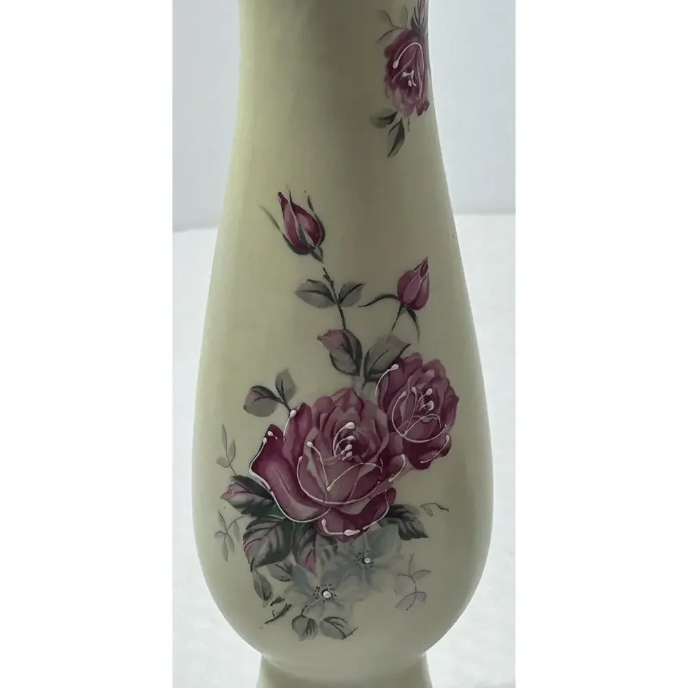 Vtg Norleans Floral Vase w Some Moriage Japan ~ Roses‎ Buds Gold Accents 8”